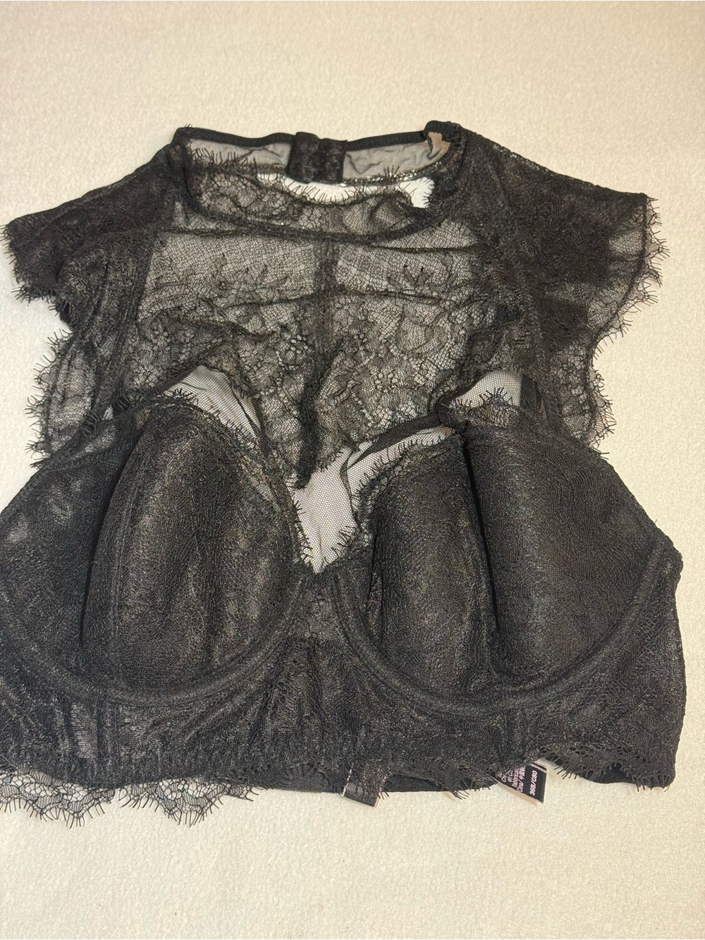Victorias Secret Dream Angel High Neck Regency Black Lace Demi Bra. 36B